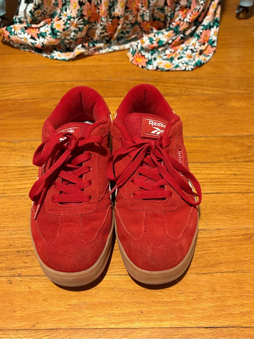 Reebok Women’s Red Suede Sneakers with Gum Outsole